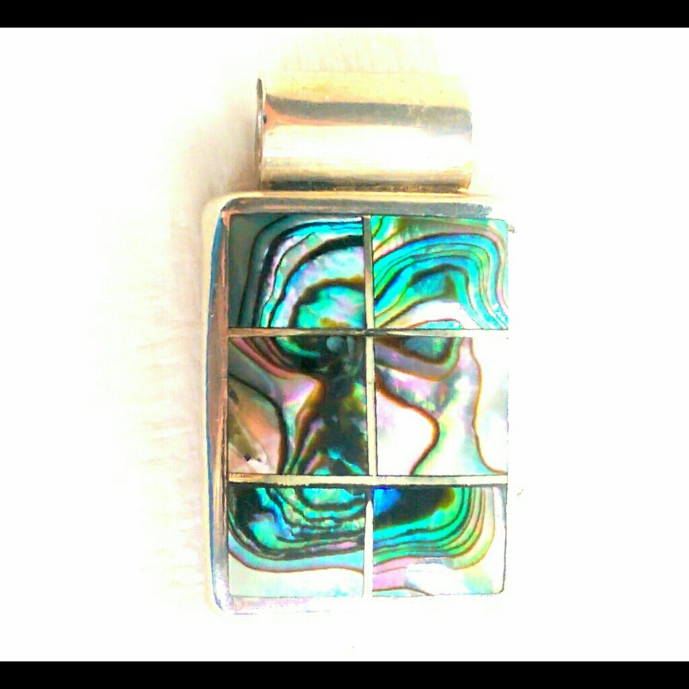 Huge Sterling Silver/Abalone Necklace Pendant